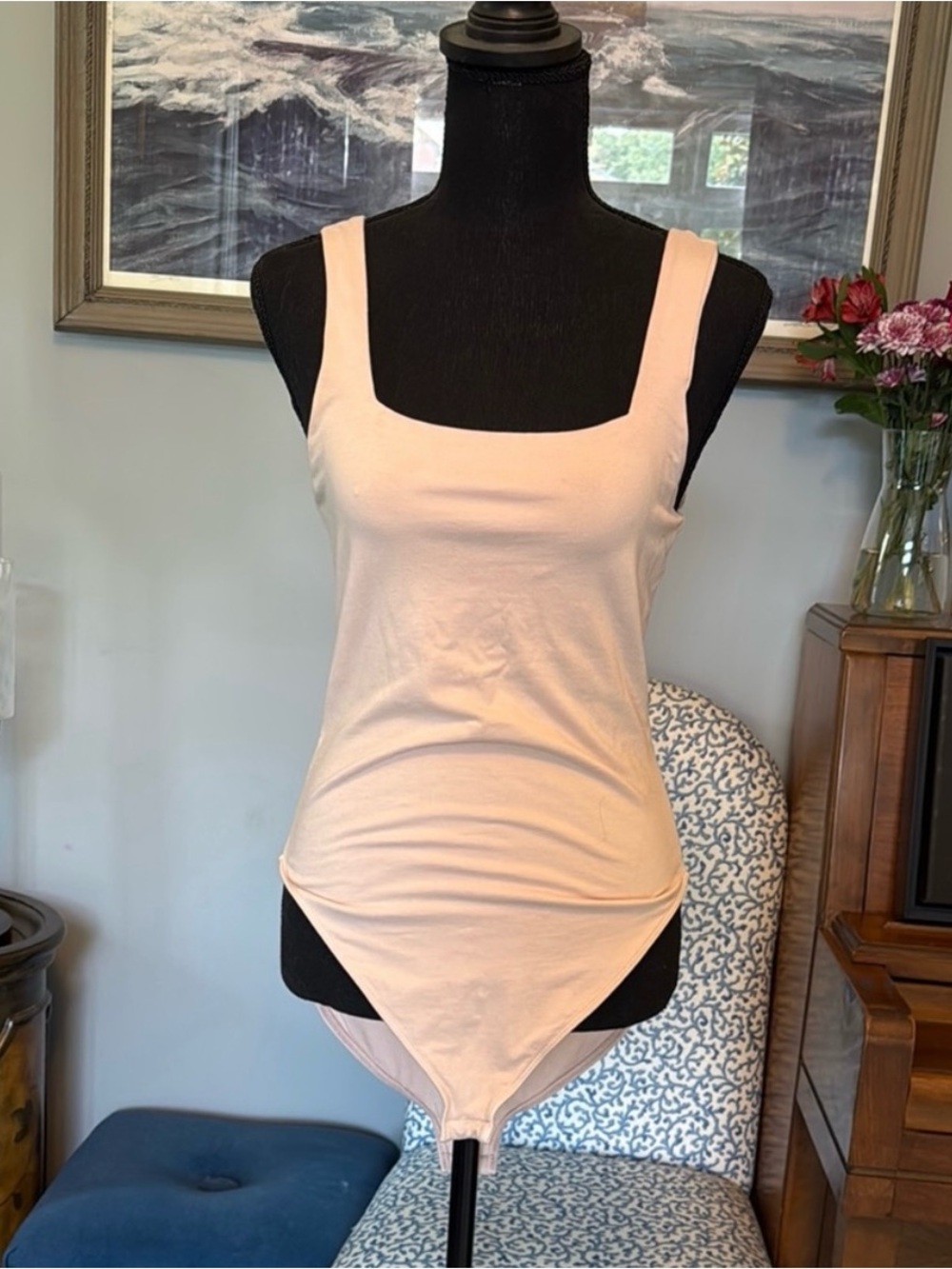 Old Navy Square Neck Tank Bodysuit in Light Pink